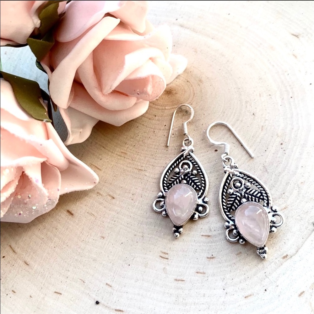 Rose Quartz Silver Plated Earrings